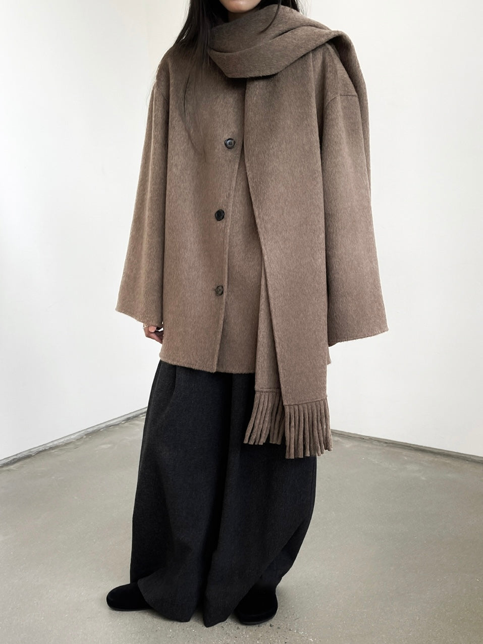 Liv Wool Scarf Coat in Brown Melange