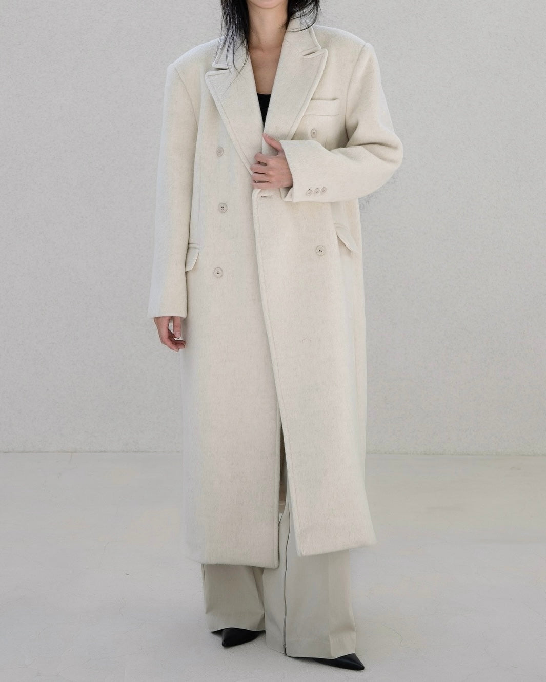 Helena Brushed Wool Coat in Oat