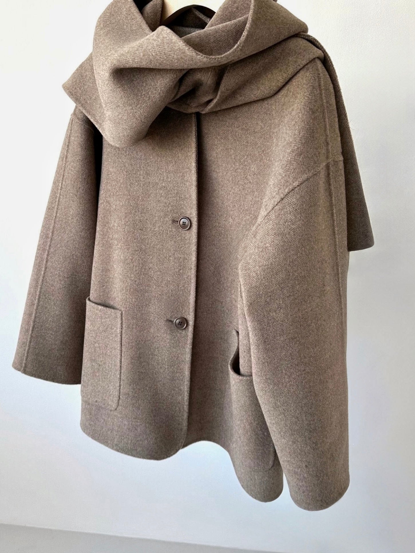 Isabella Wool Scarf Coat in Beige