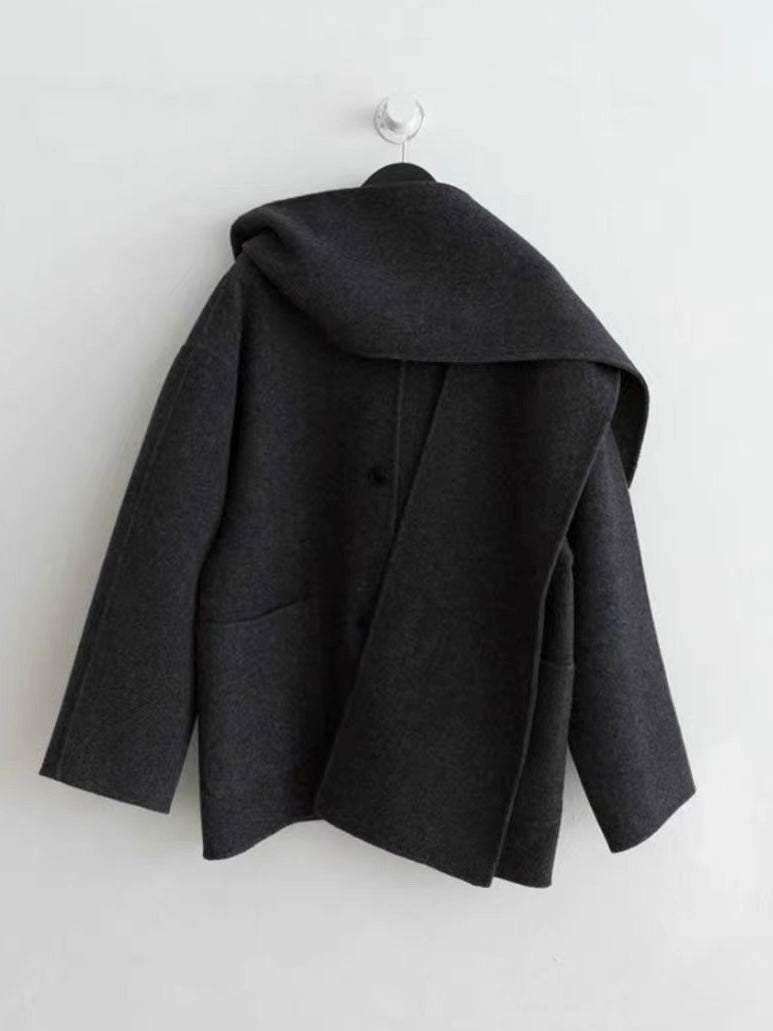 Isabella Wool Scarf Coat in Dark Grey
