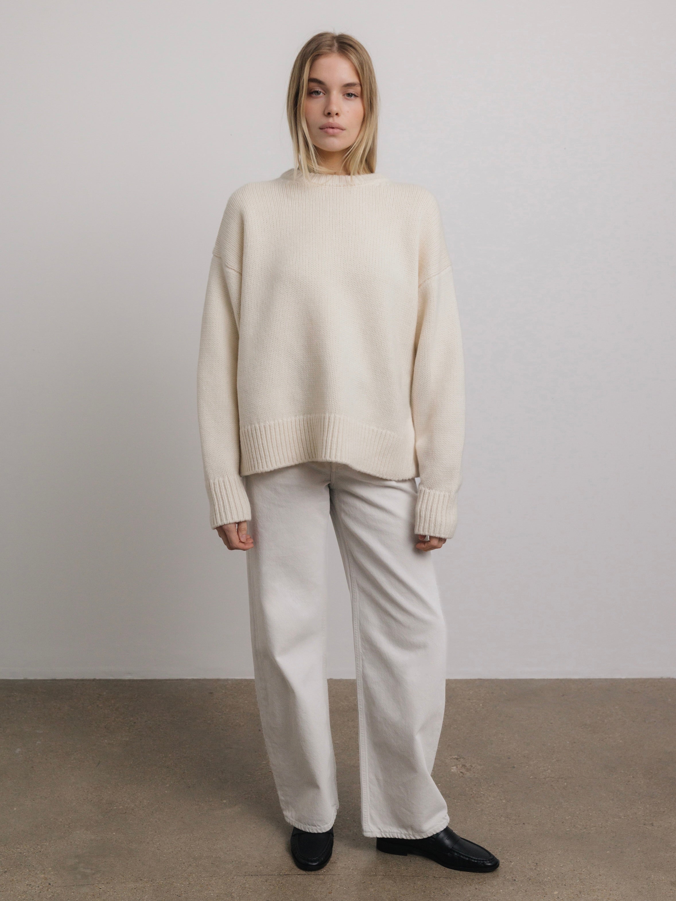 Lila Crewneck Wool Sweater in Ivory