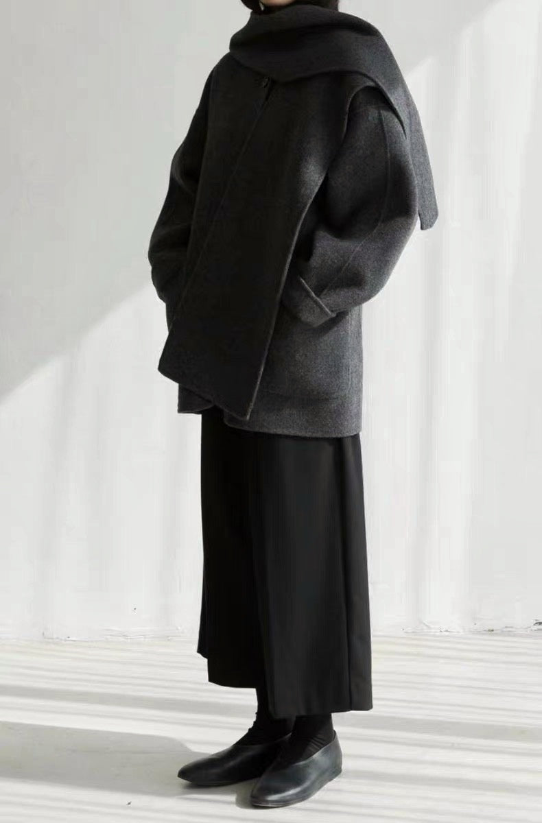 Isabella Wool Scarf Coat in Dark Grey