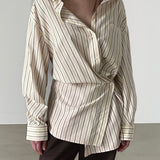 Astrid Asymmetric Striped Cotton Shirt in Pale Yellow