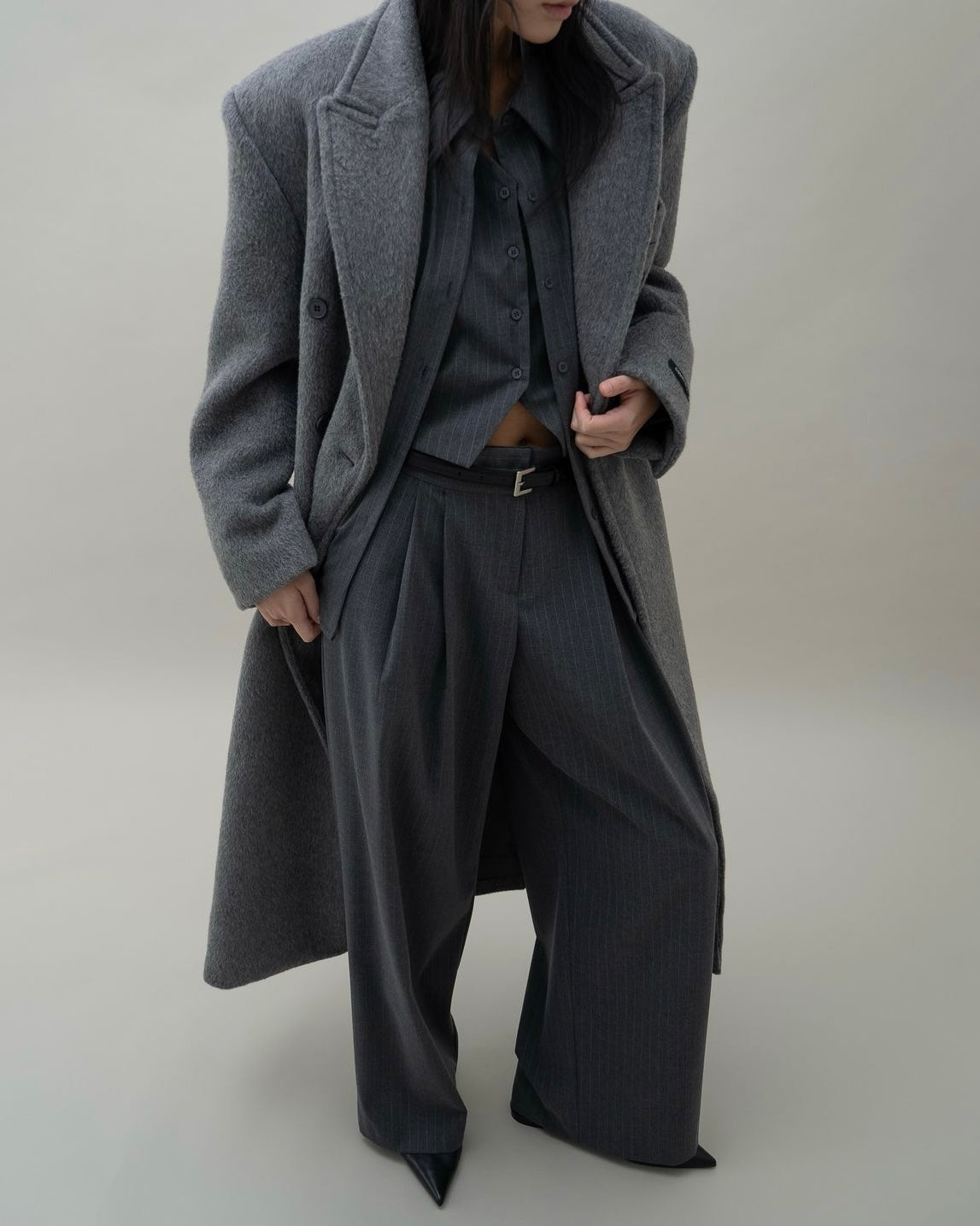 Helena Brushed Wool Coat in Dark Grey