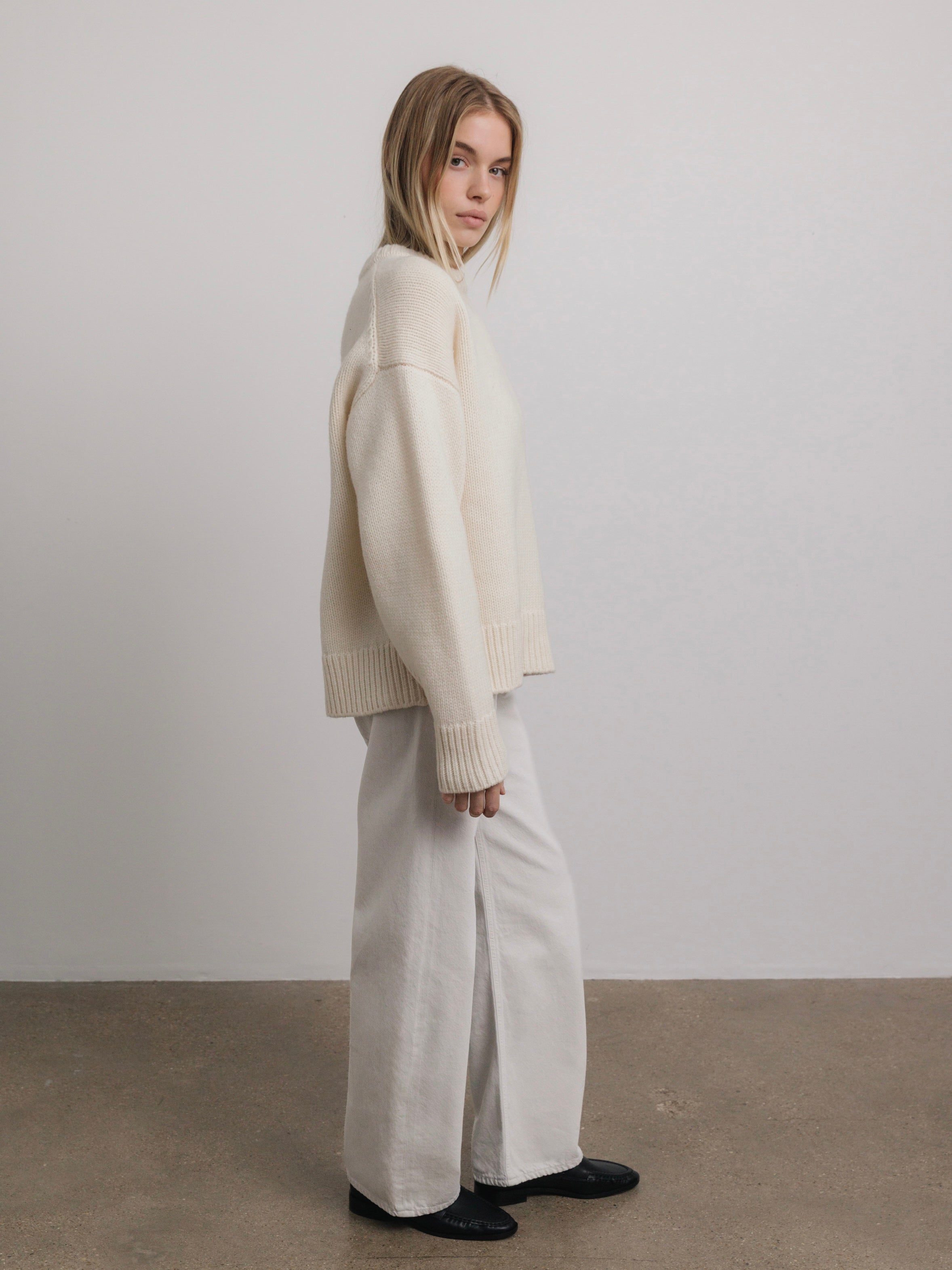 Lila Crewneck Wool Sweater in Ivory