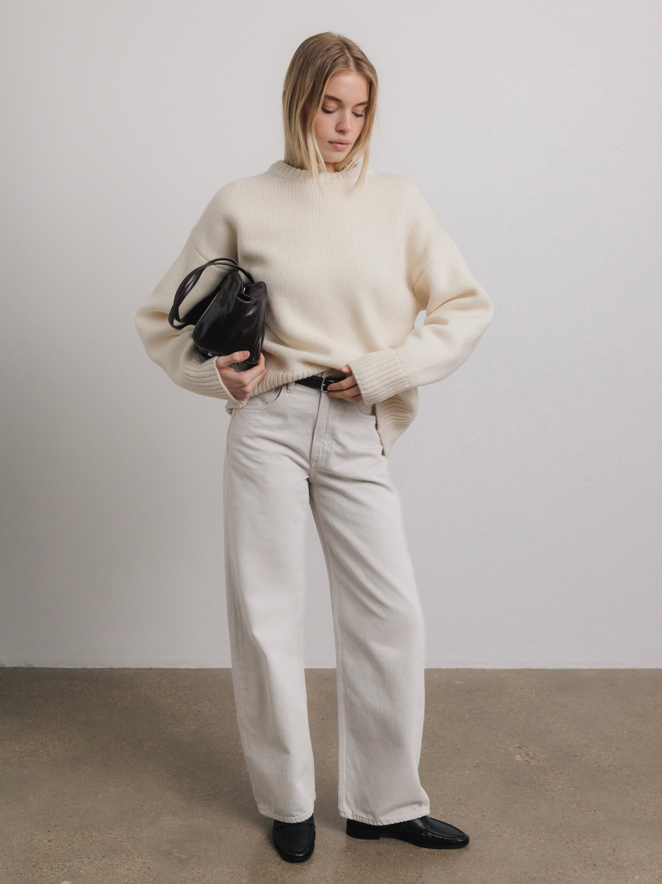 Lila Crewneck Wool Sweater in Ivory