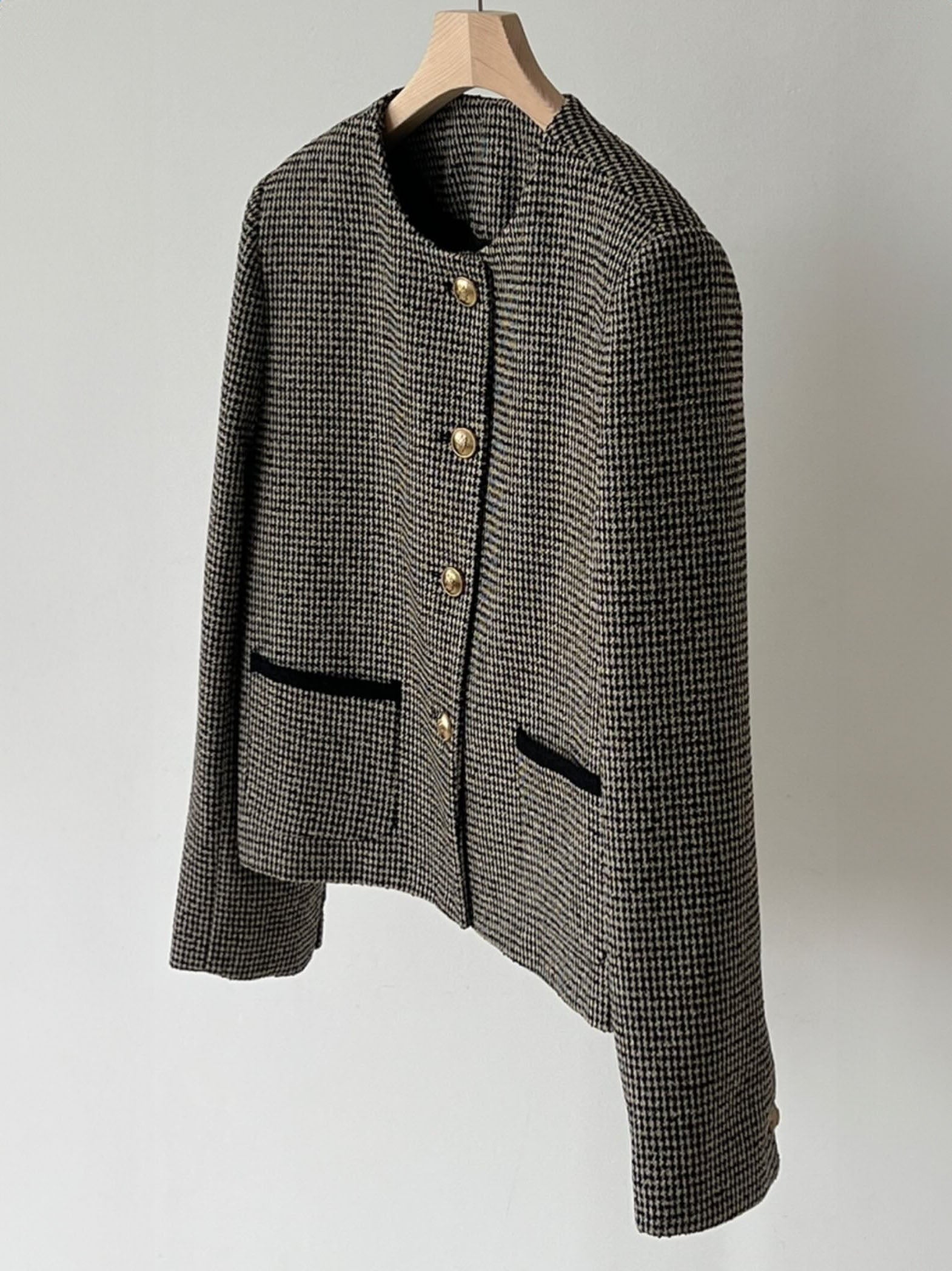 RESTOCK Bella Wool Houndstooth Tweed Jacket