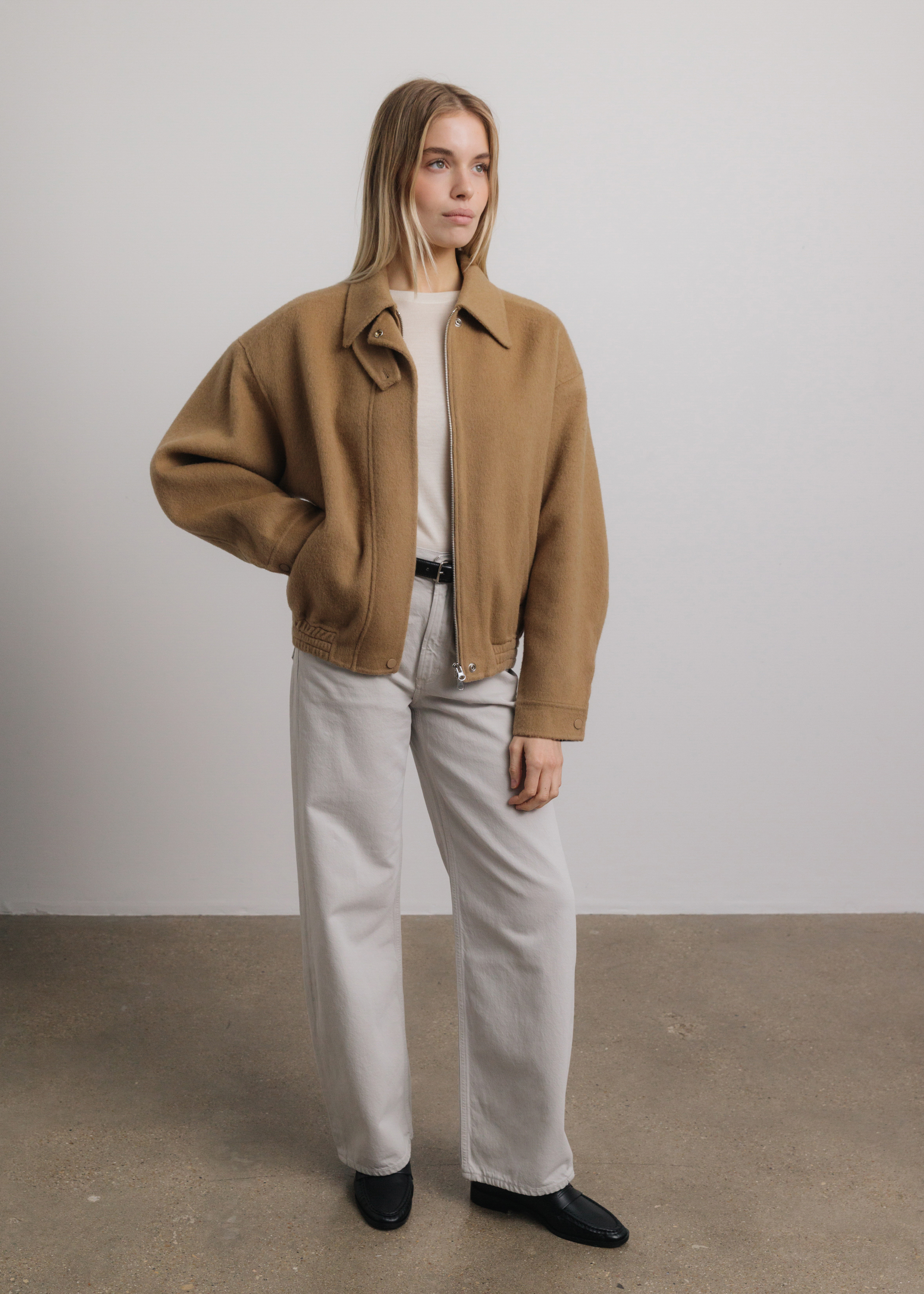 Kaia Wool Bomber Jacket in Camel