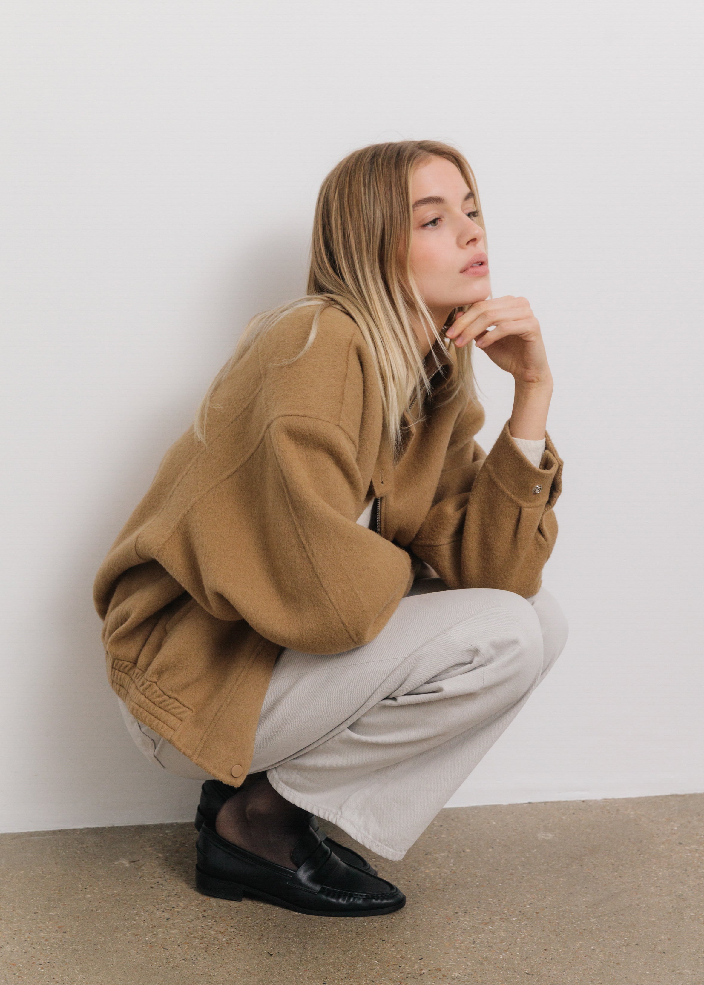 Kaia Wool Bomber Jacket in Camel