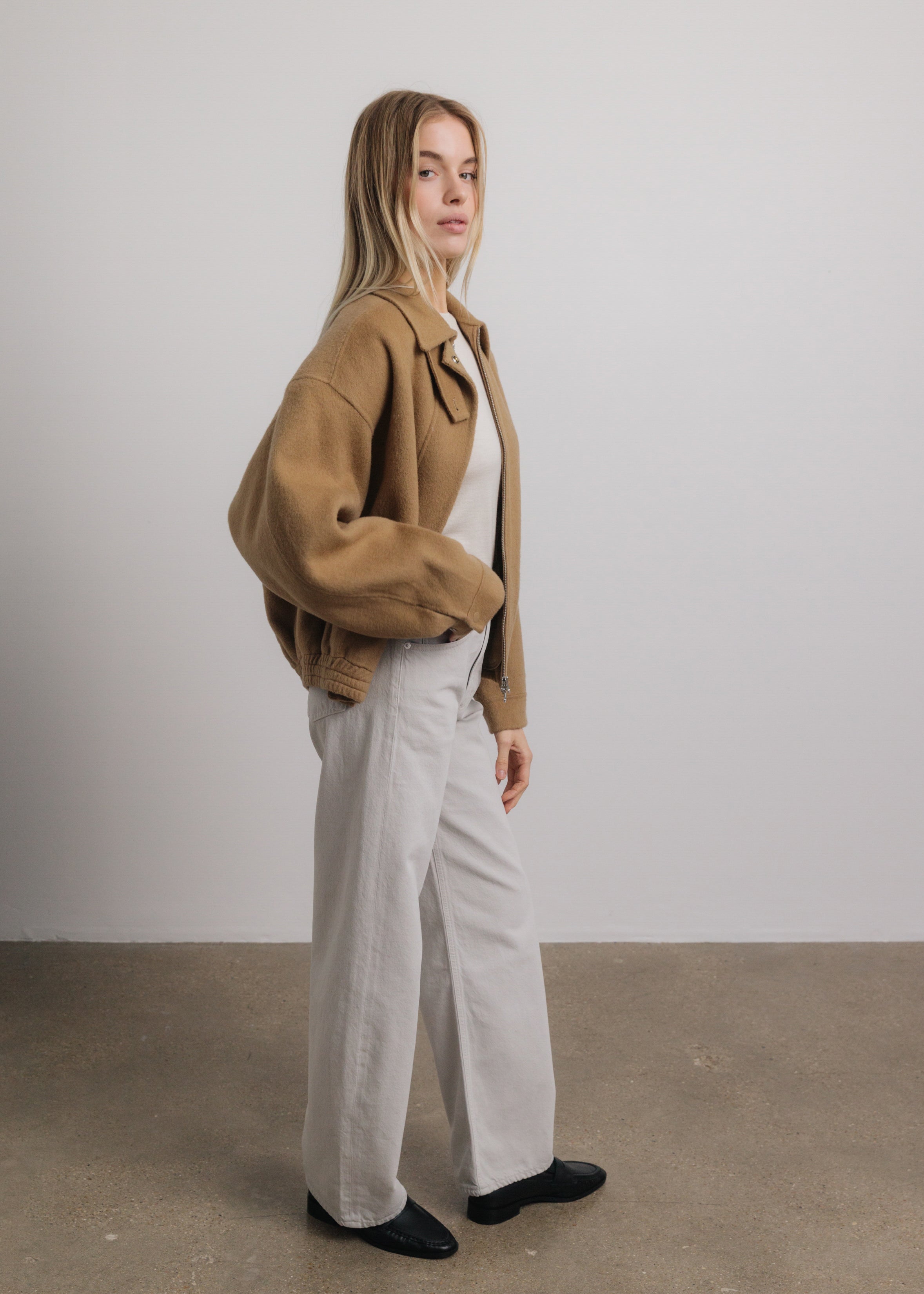 Kaia Wool Bomber Jacket in Camel