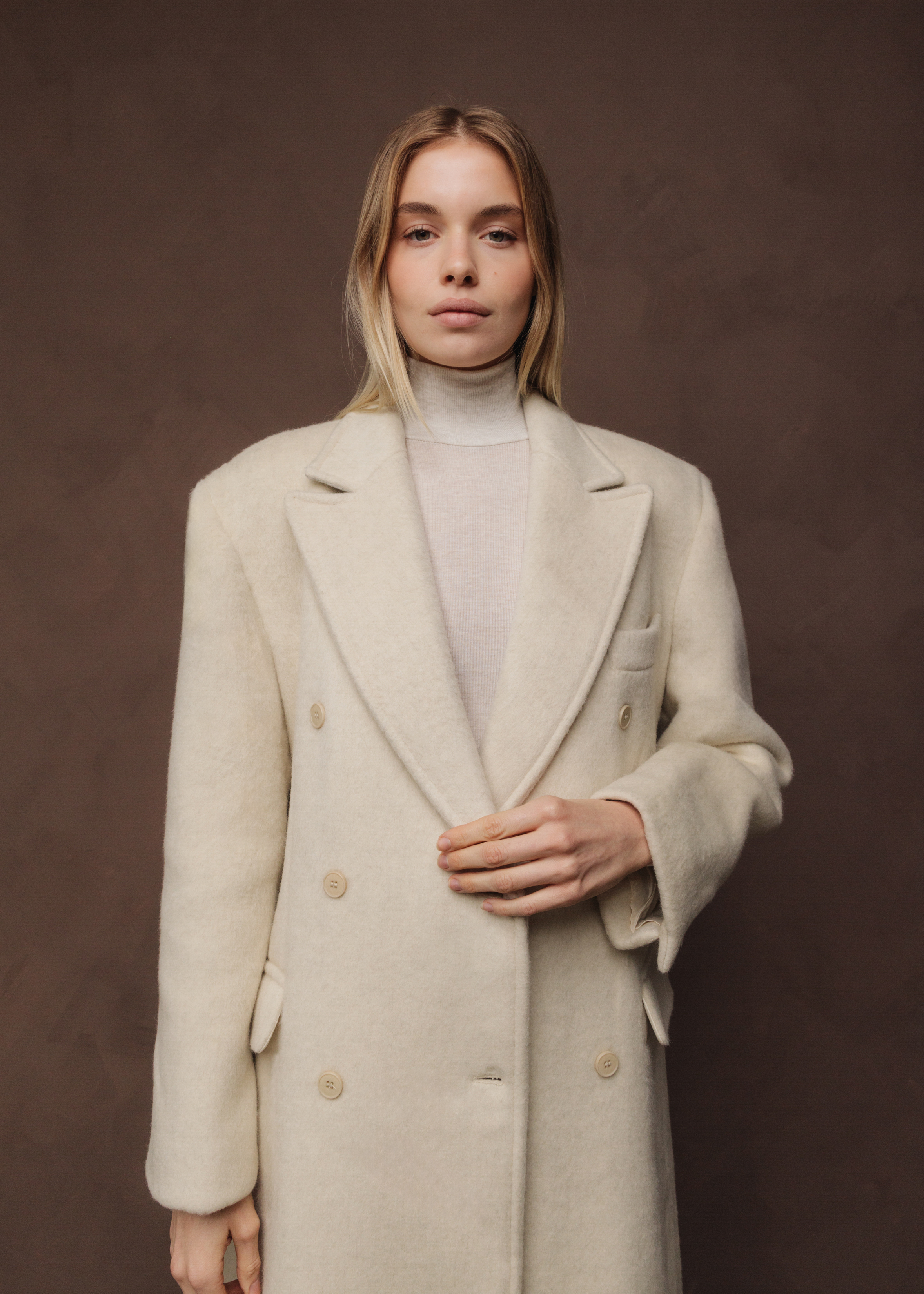 Helena Brushed Wool Coat in Oat