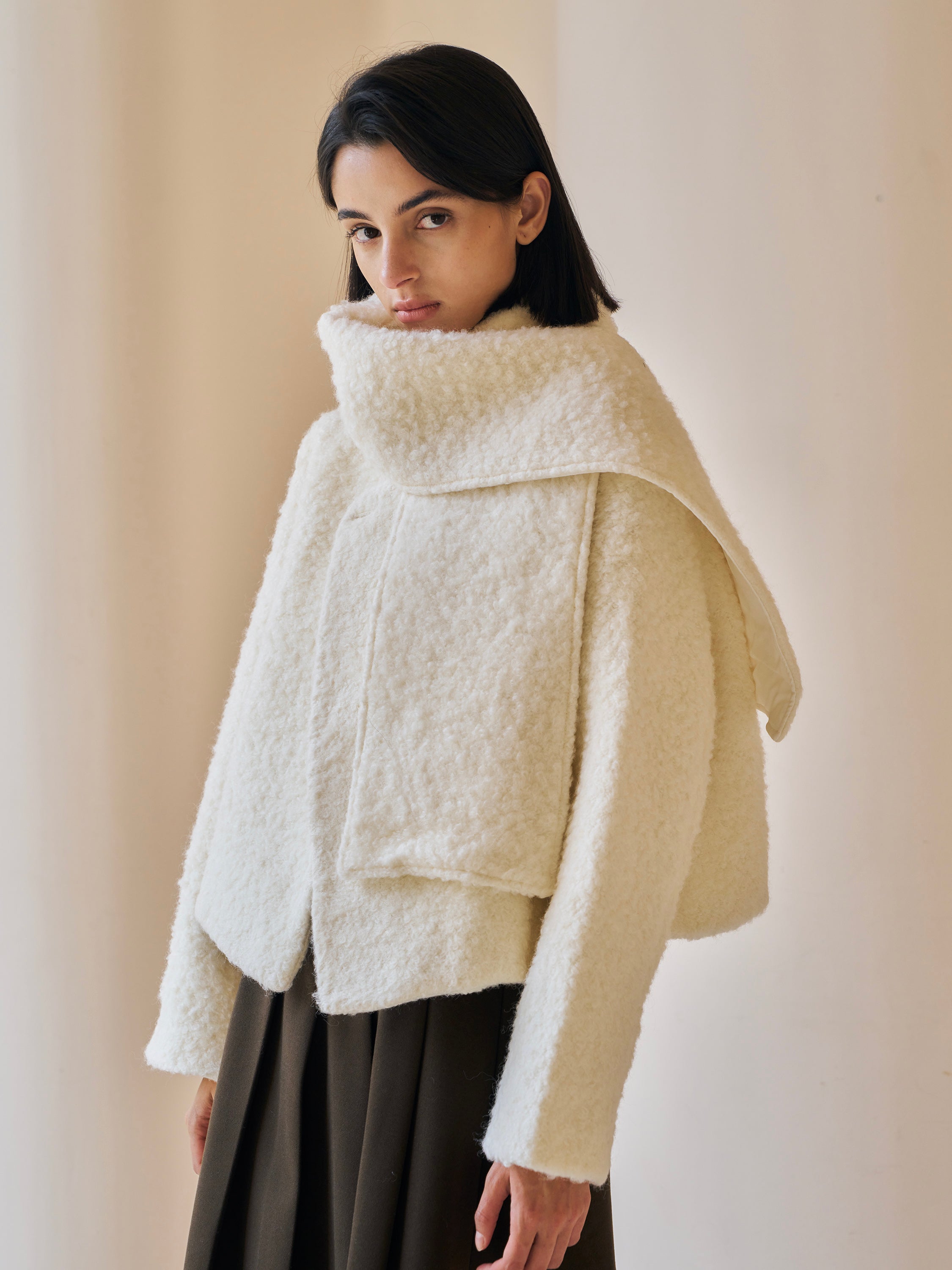 Frances Boucle Wool Scarf Coat
