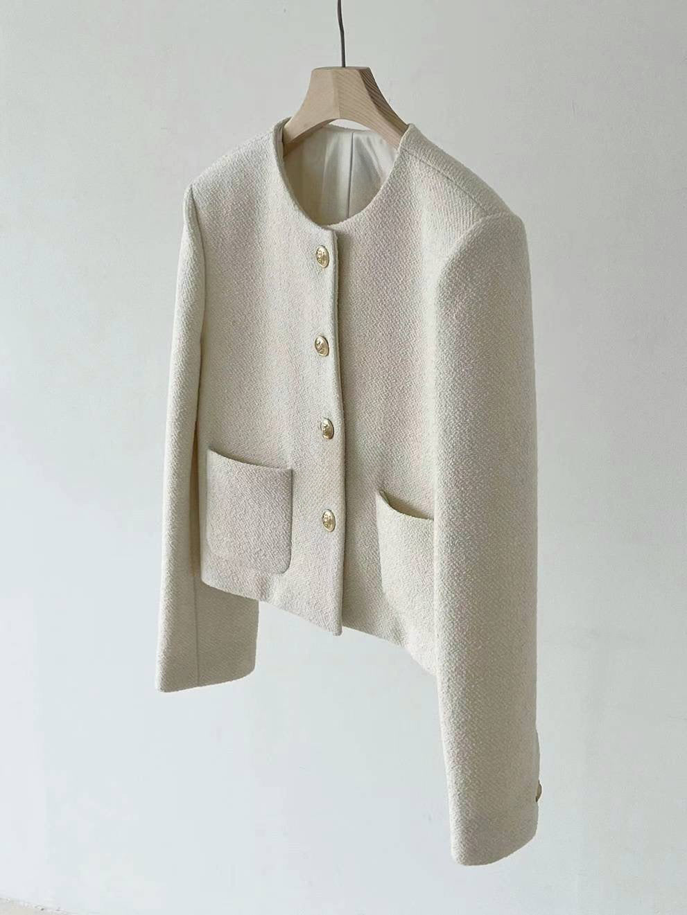 Angelina Wool Tweed Jacket in Ivory