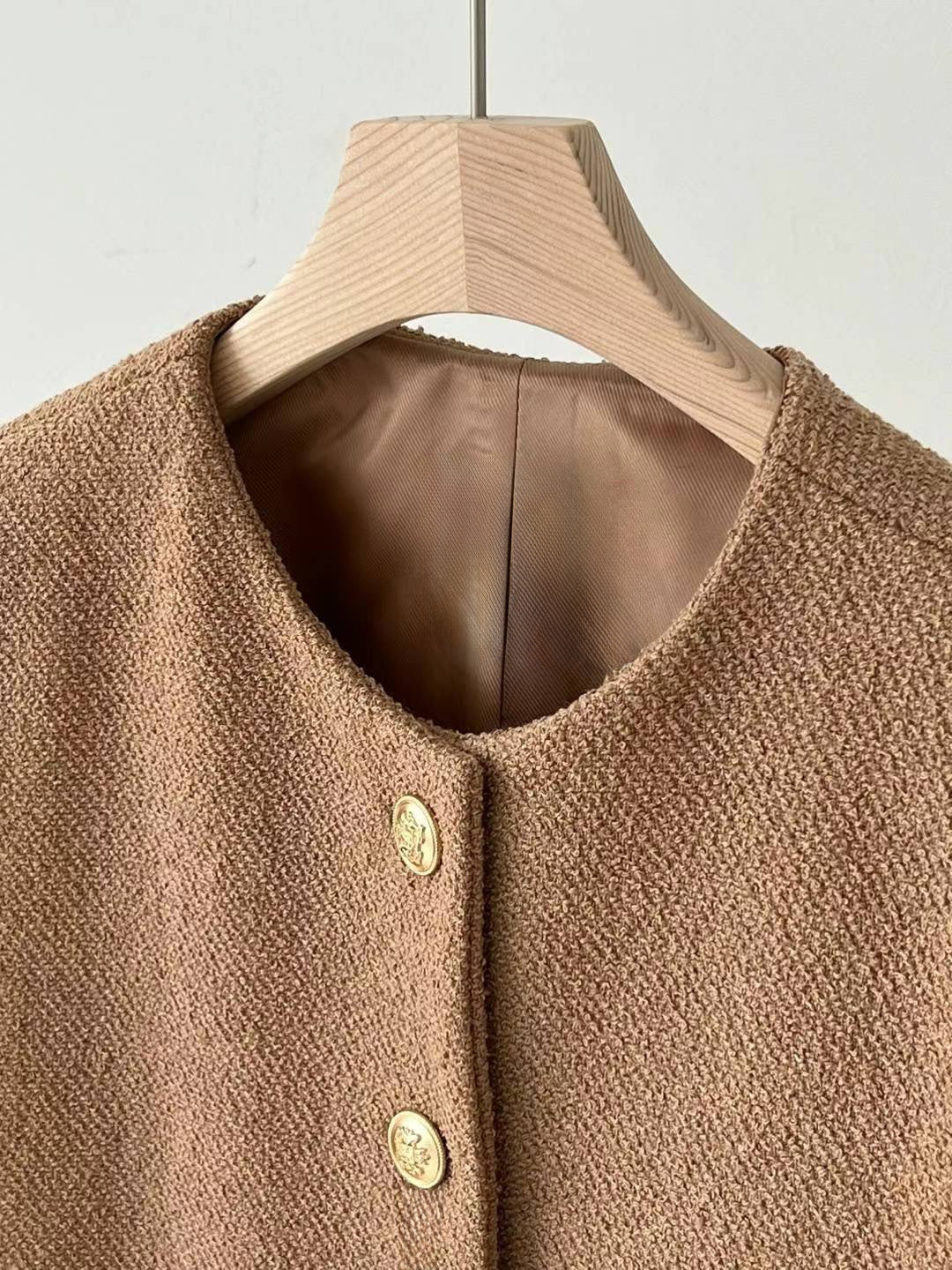 Angelina Wool Tweed Jacket in Brown