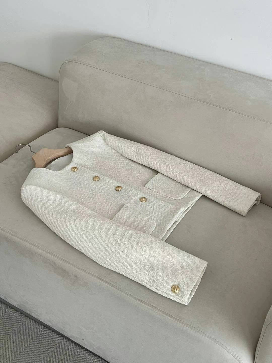 Angelina Wool Tweed Jacket in Ivory