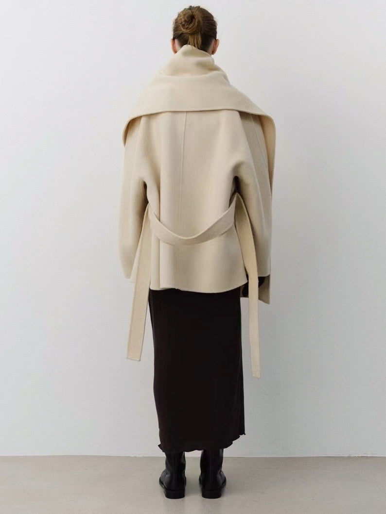 Etta Wool Jacket with Scarf in Cream