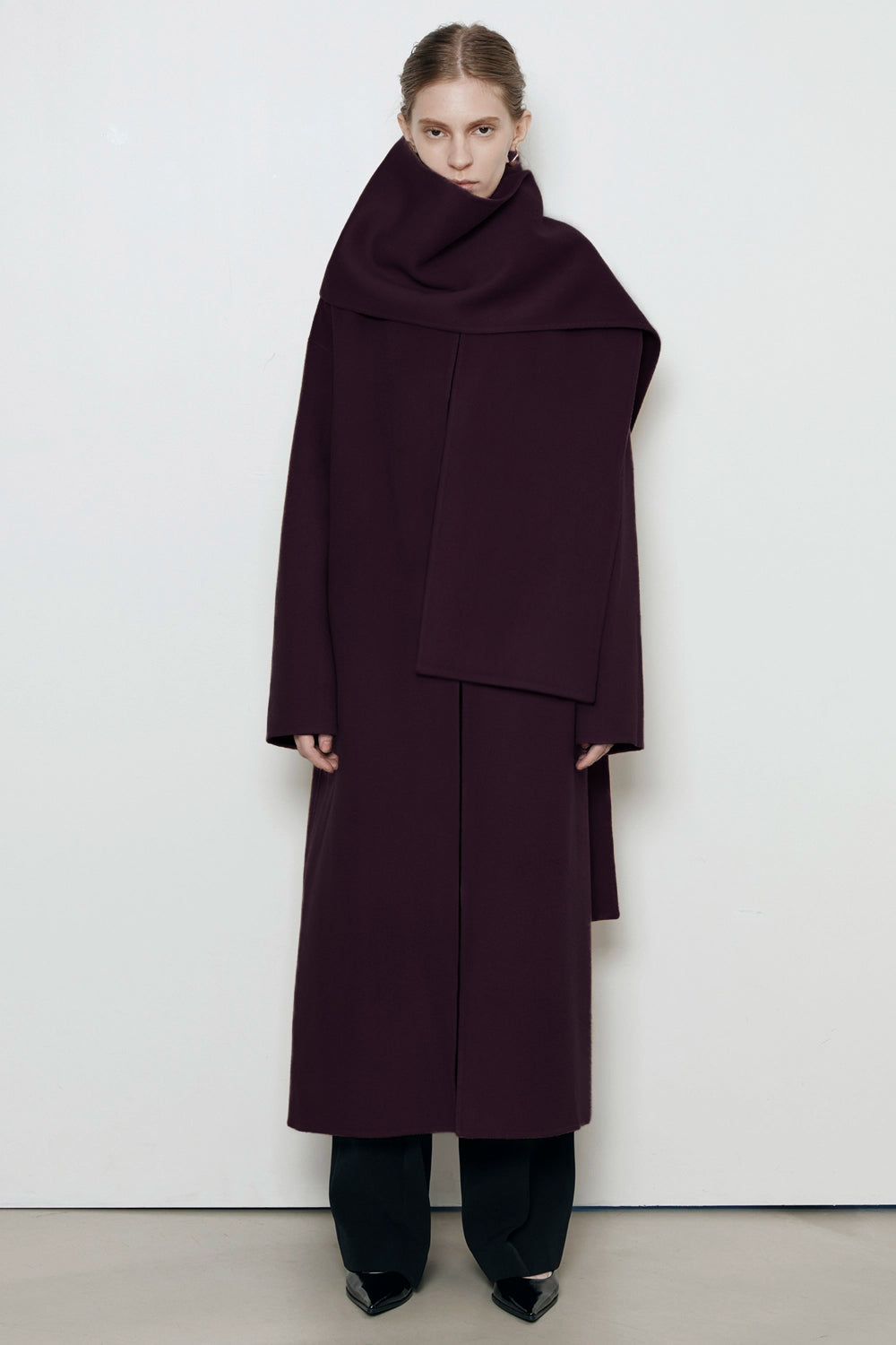 Eloise Wool Scarf Coat in Plum