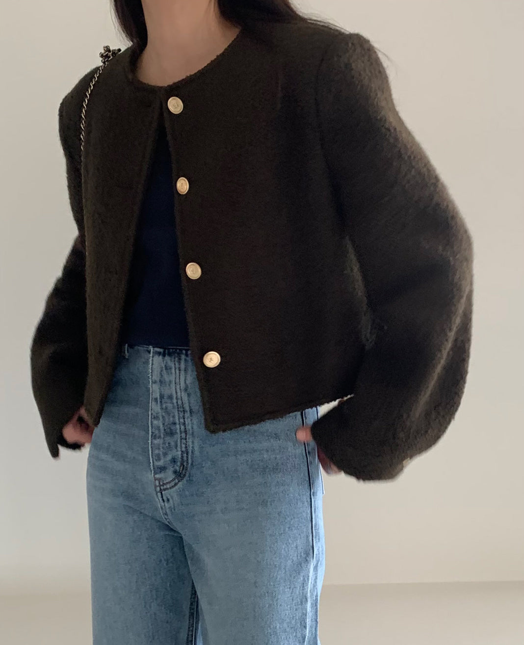 Anya Wool Tweed Jacket in Dark Brown