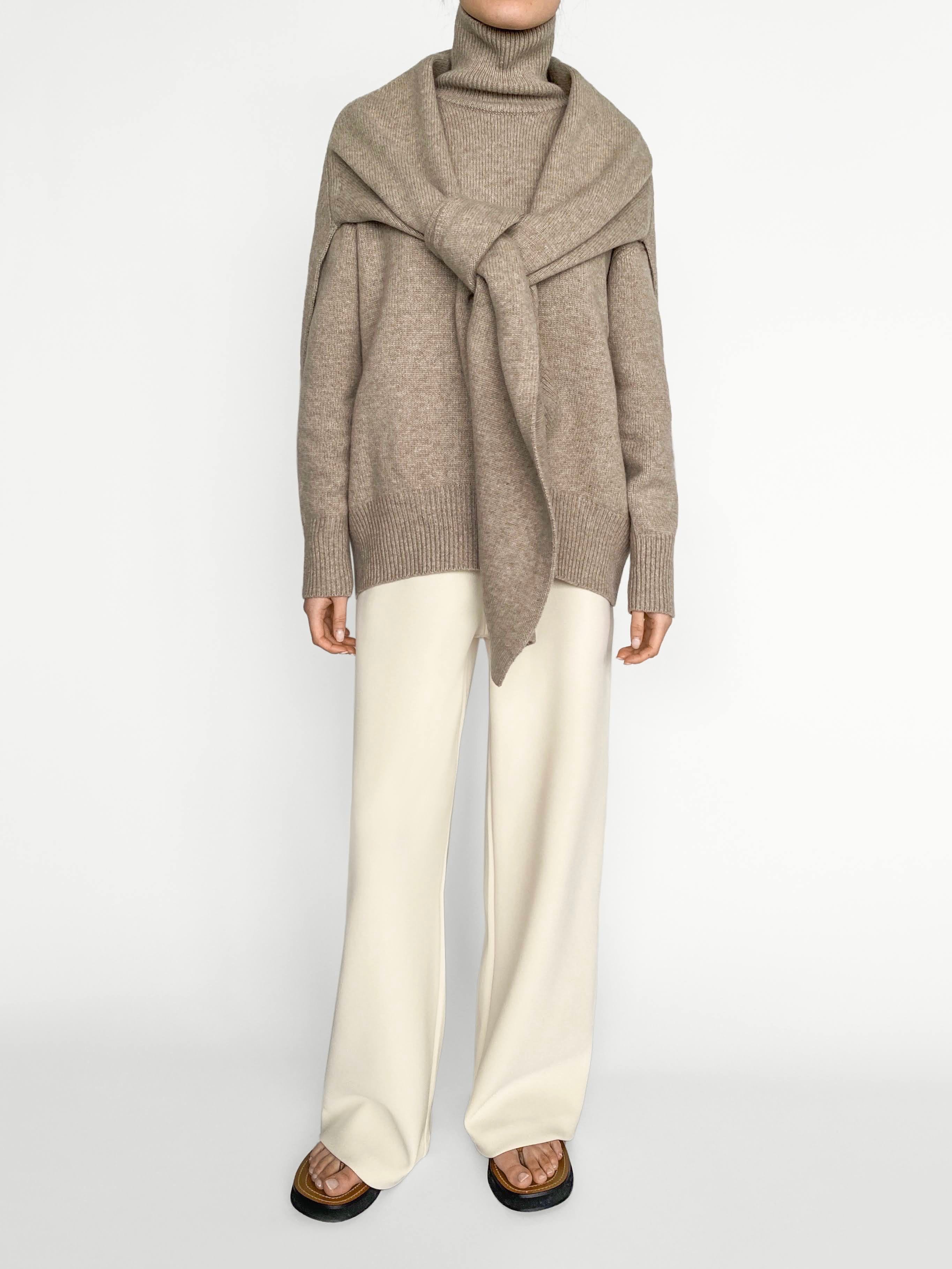 Celine Wool Sweater + Shawl Set in Beige